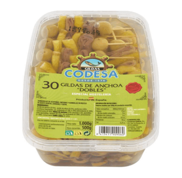 TARRINA DE 30 GILDAS DOBLES en aceite Oliva 25% y Girasol 75%